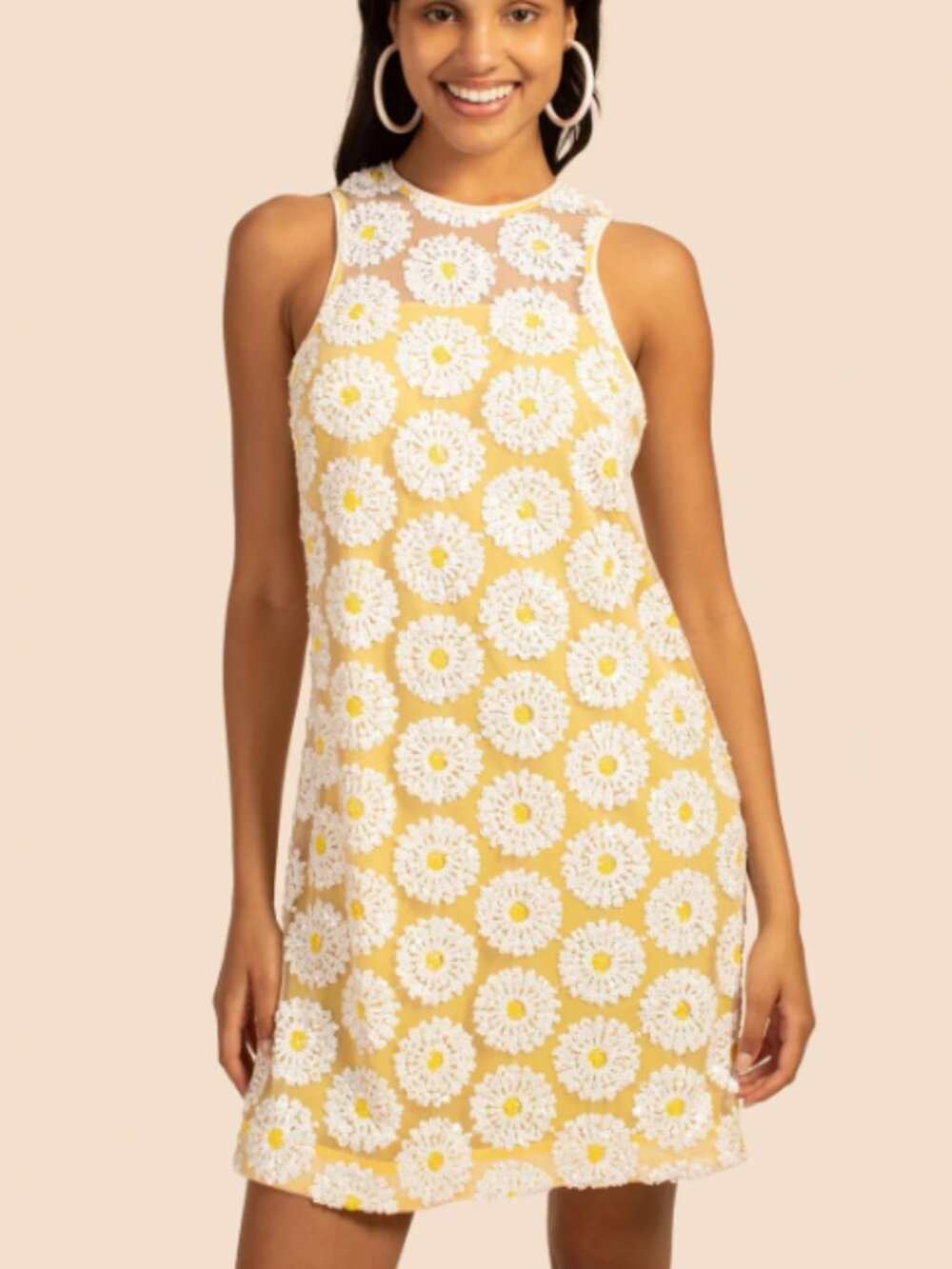Trina Turk | NWT Women's Yellow/White Flower Sequin Johana Dress-Size M